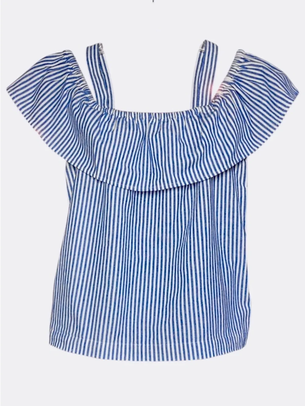 J Crew Striped Ruffled Strappy Top in Blue/White Womens 6